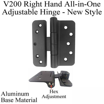 V200 Right Hand All In One Adjustable Hinge, Aluminum Base